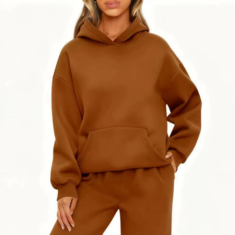 Autumn Winter Casual Sports Hoodie Sweatshirt Solid-Color Long-Sleeve Women'S Fashion Loose Hoodie Women'S Tops Pullover