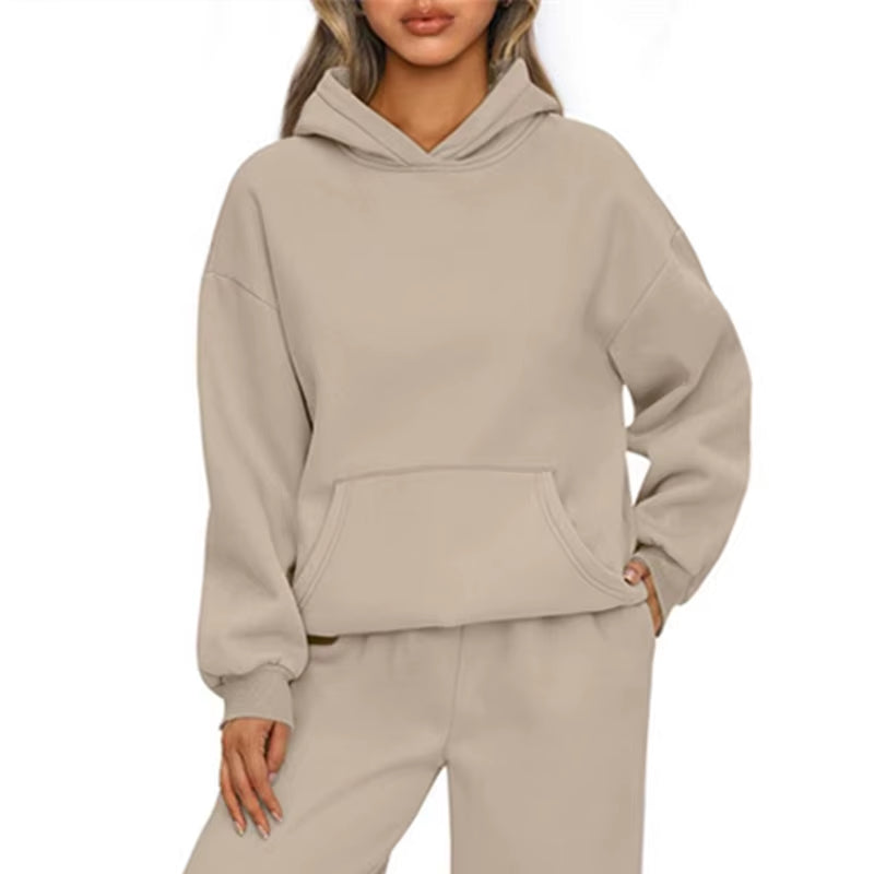 Autumn Winter Casual Sports Hoodie Sweatshirt Solid-Color Long-Sleeve Women'S Fashion Loose Hoodie Women'S Tops Pullover