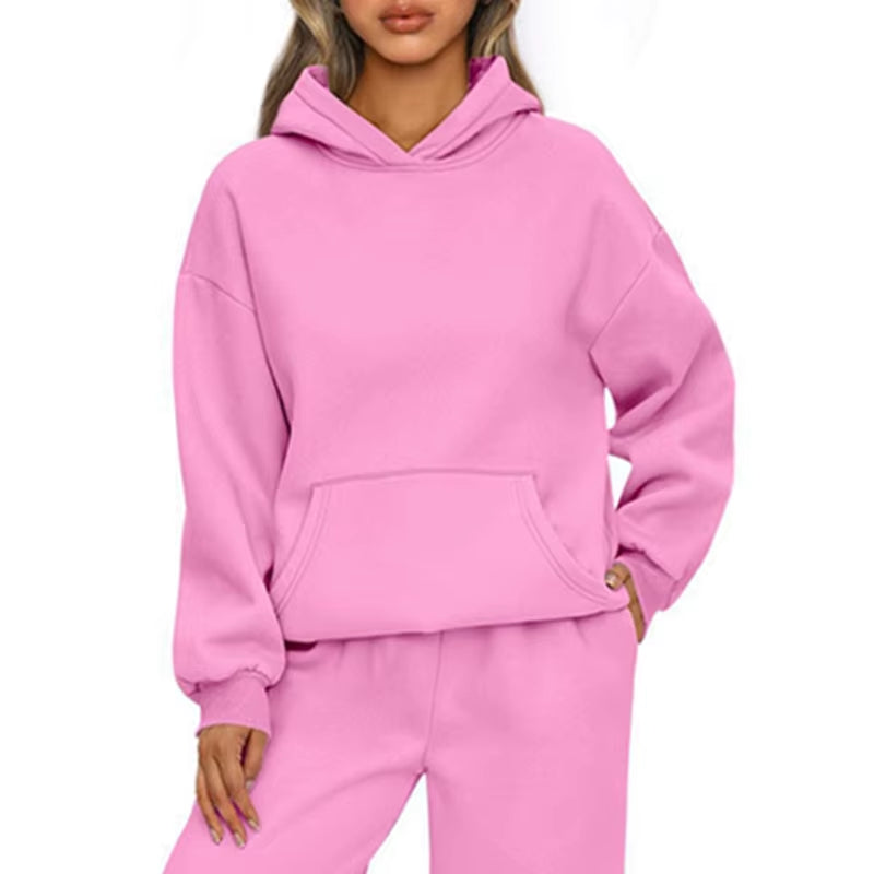 Autumn Winter Casual Sports Hoodie Sweatshirt Solid-Color Long-Sleeve Women'S Fashion Loose Hoodie Women'S Tops Pullover