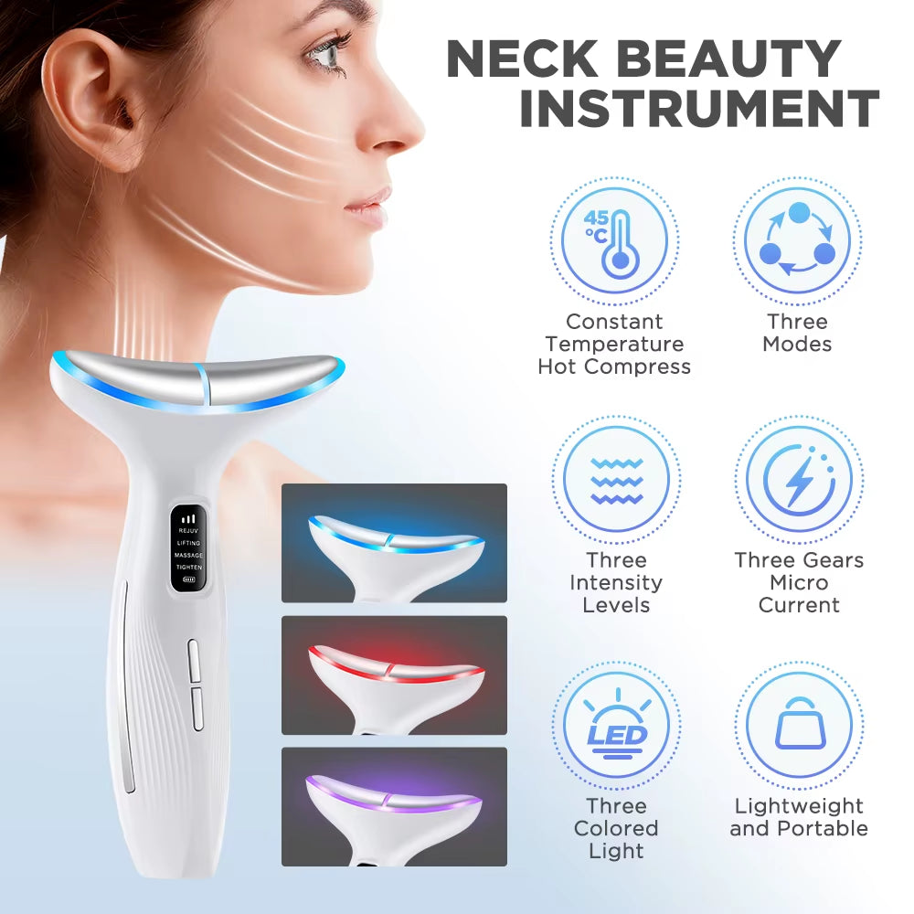 7 Colors LED Lights Neck Face Beauty Device EMS Vibration Massage Improve Neck Lines anti Wrinkle Face Lifting Machine Tool